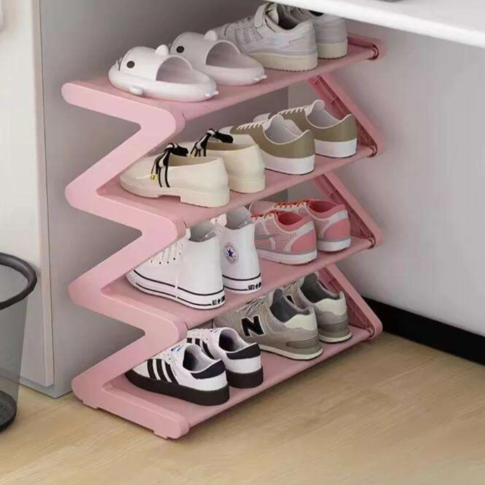 

4-уровневая розовая Z-образная полка для обуви — напольная полка для хранения для гостиной, спальни и прихожей | Полка для обуви | Органайзер для хранения обуви