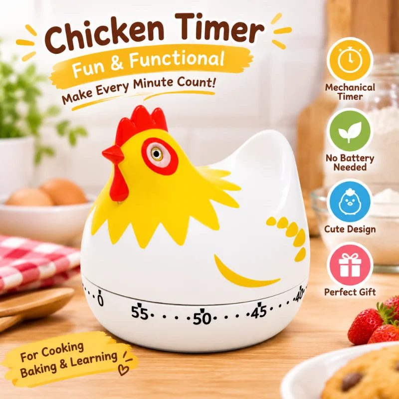 Minutes Novelty Kitchen Timer Cute Chicken Pattern Mechanical Rotating Alarm For Cooking Baking Countdown Clock