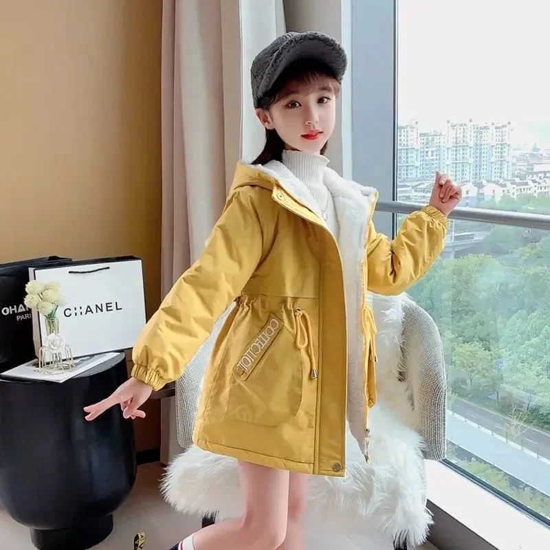 Children`s Plush Padded Jacket for Girls Outerwear Autumn Winter Coat Long Cotton Parkas Windbreaker Teenager girl Kids Clothes