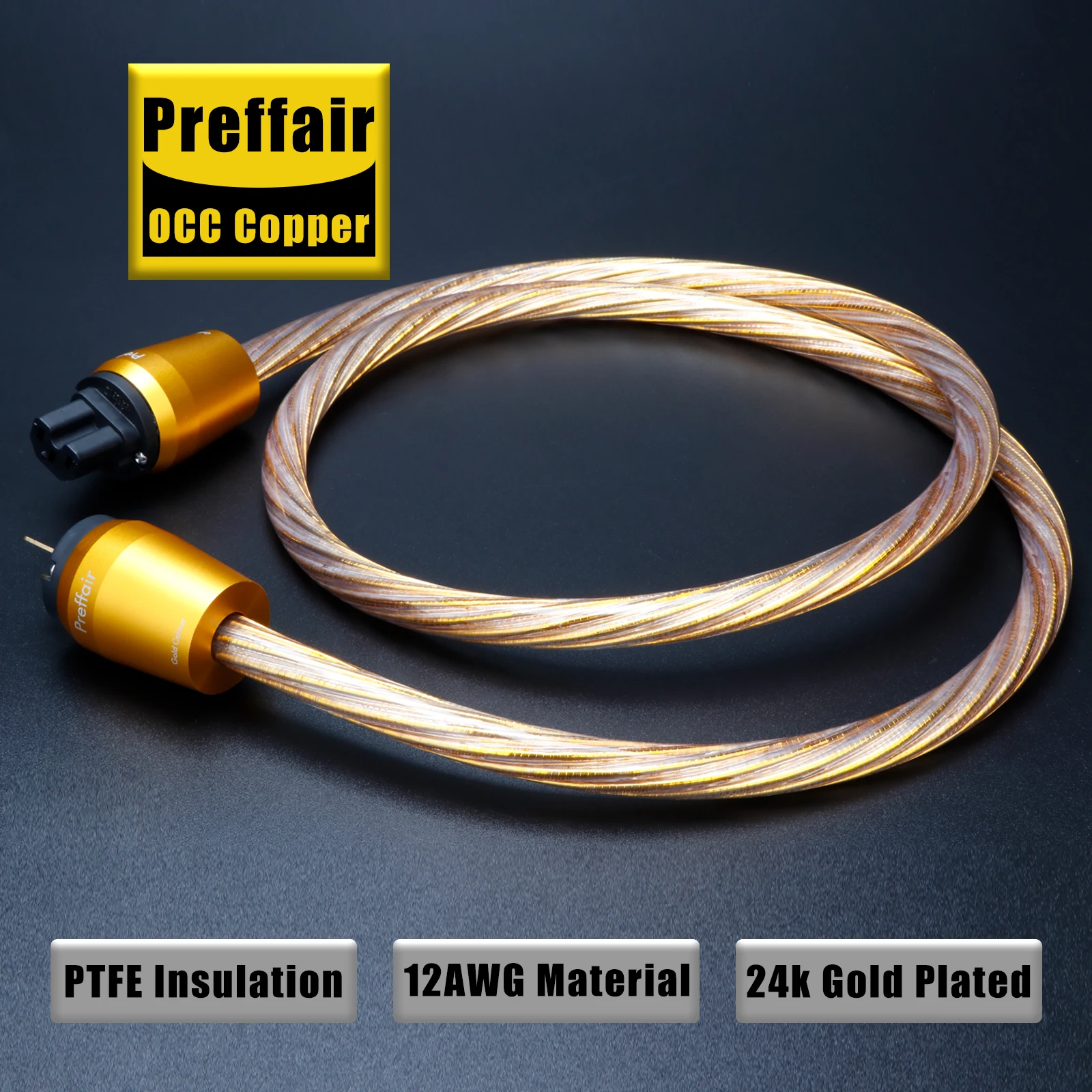 Preffair 전원 케이블 골드 OCC 전원 코드 12AWG 오디오파일 앰프 IEC 320 C15 전원 코드 오디오 EU/US/AU 버전 전원선