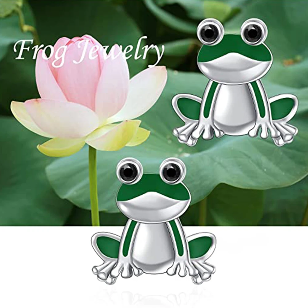 Huitan Cute Green Frog Stud Earrings Women Colored Funny Enamel Animal Earrings Fancy Birthday Gift for Dance Party Jewelry - view 3