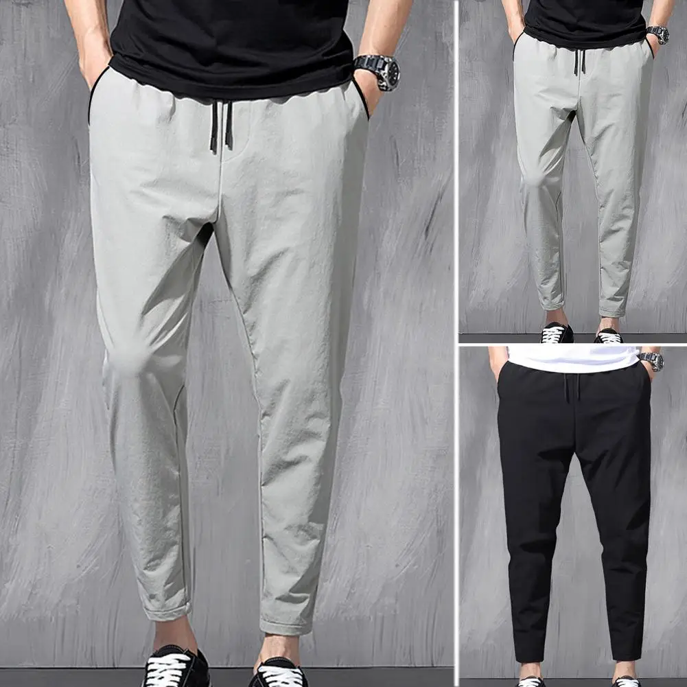 Trendy Pencil Pants Elastic Waist Comfortable to Wear Young Style Men Pencil Pants Daily Clothes