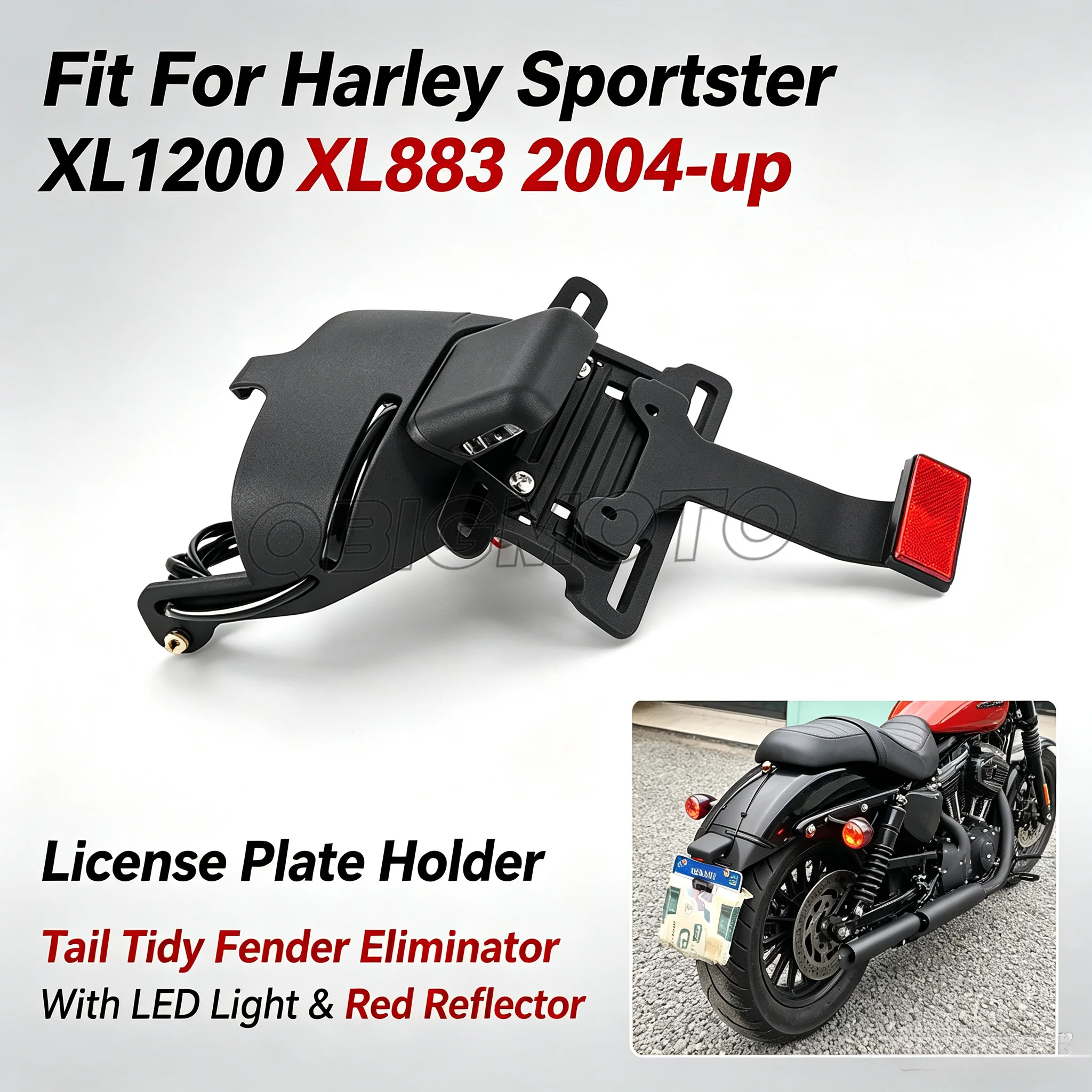 License Plate Relocation Kit Rear Fender Mount LED Bracket For Harley Sportster XL1200 XL883 2004-up XL 883 1200 C R S XLH1200