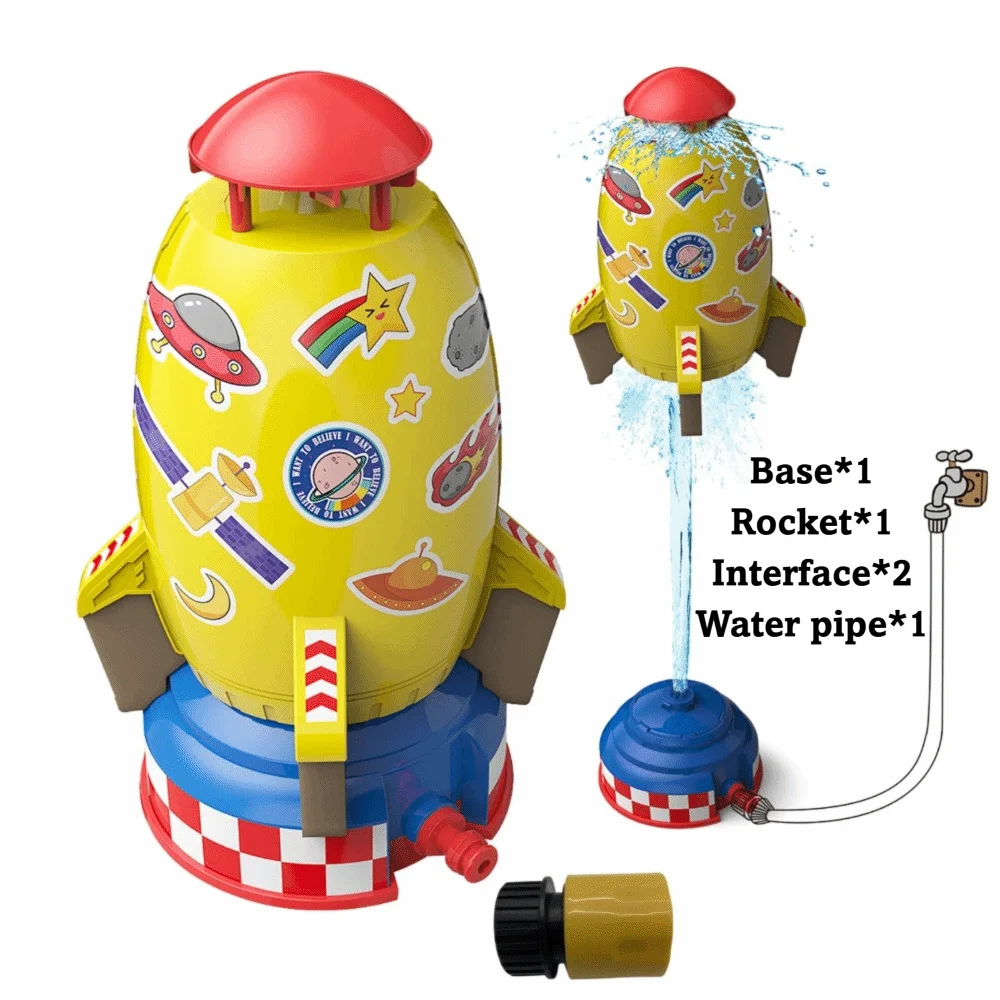 Juego completo de aspersores Liftoff, patrón de dibujos animados para niños con Base y conector, juguete de pulverización para juego de agua, manguera de agua de 3m