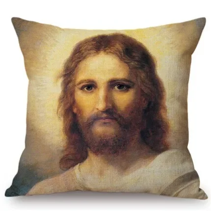 Jesus Christ Portrait Christian Art Cotton Linen Cushion Cover Car Decoration Oil Painting Home Pillowcase