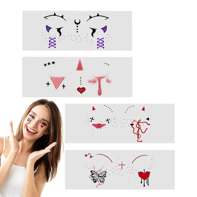 Halloween Makeup Kit Fun Facial Cosplay Decal 4x Halloween Waterproof Face Stickers Ghost Fake Blood Stains Face Decoration For