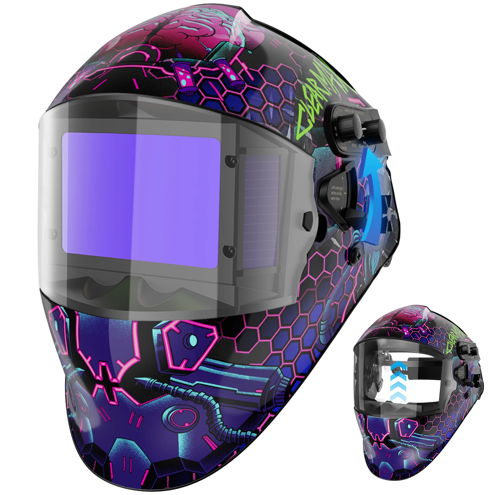 ARCCAPTAIN Flip-Up Auto-Darkening Welding Helmet – True Color, Large 3.94x2.56 Viewing Area, 4 Sensors, Solar + Battery, Shade 3/4-8/9-13