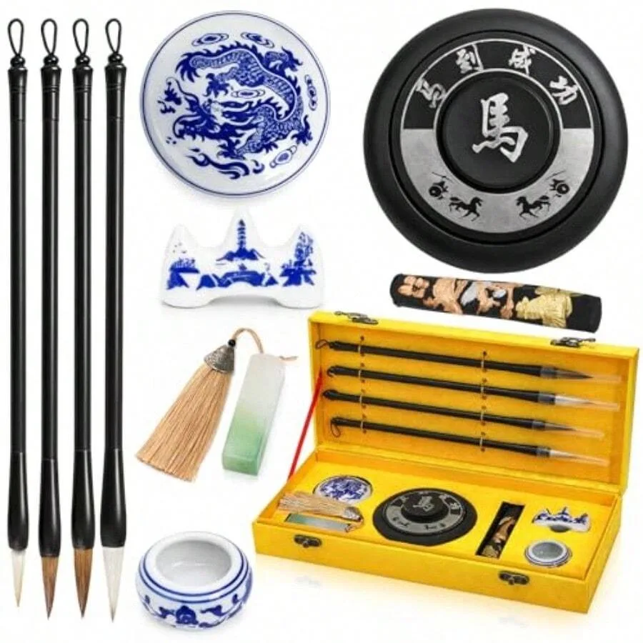 11 Pack Chinese Calligraphy Set, Calligraphy Brushes Kit For Beginners, Japanese Painting Set, Professional Sumi Writing Waterc