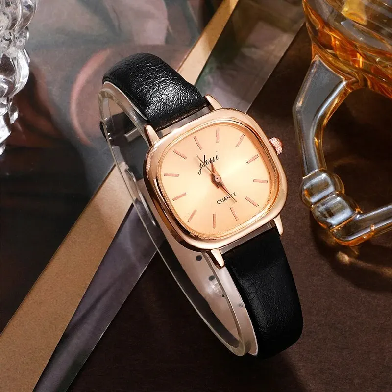 5pcs Luxury Watch Women Ring Necklace Earrings Bracelet Set Watches Leather Strap Ladies Quartz WristWatch Gift Montre Femme