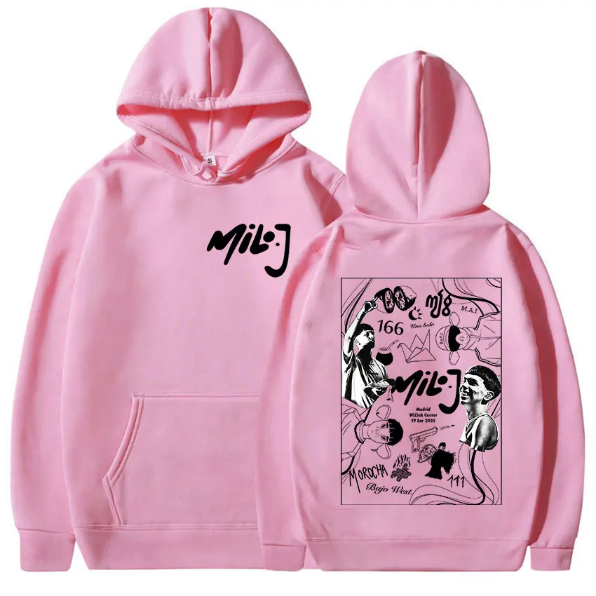 مغني الراب ميلو J 111 جولة 2025 طباعة هوديي الرجال النساء موضة عادية كم طويل البلوز الهيب هوب البوب البلوز مقنعين الشارع الشهير #3