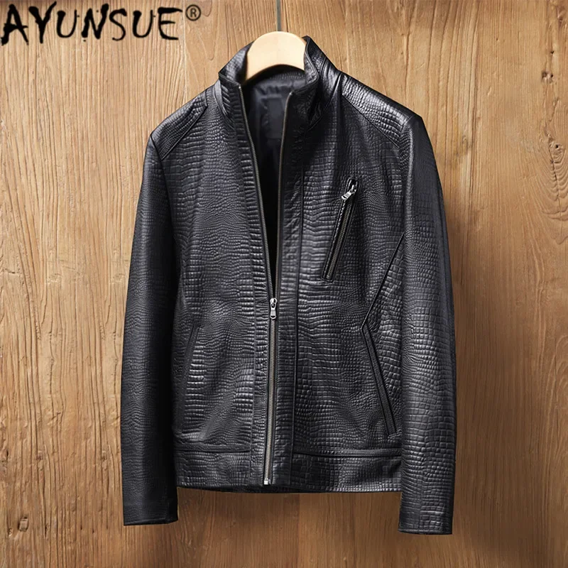 

AYUNSUE Men's Leather Jacket Sheepskin Coat Real Genuine Leather Jacket Men Spring autumn Casual Motorcycle MG8-K8880 KJ4429