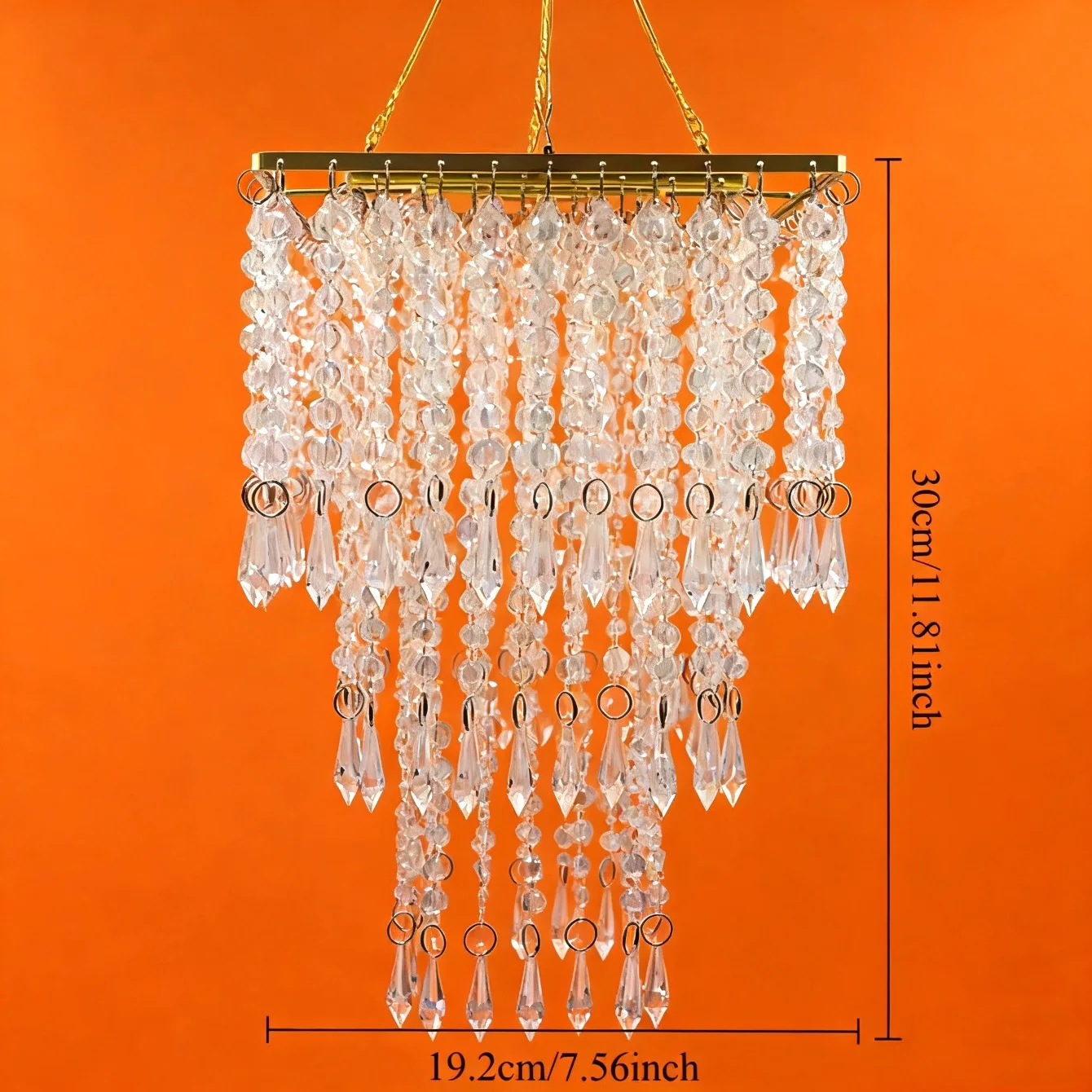 30CM Golden Square Hanger Acrylic Crystal Beaded Ceiling Pendant Light Energy Saving Chandelier Home Interior Fashion Lamp Parts