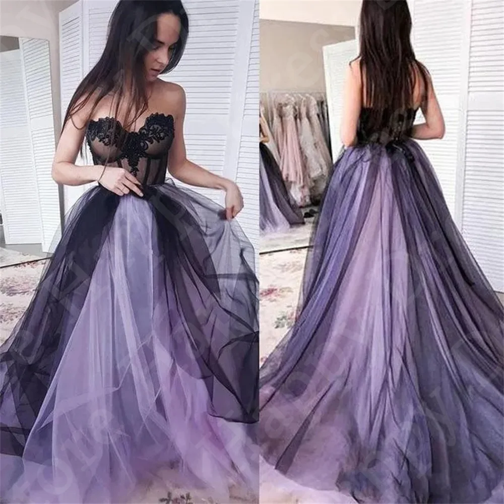 Gaun malam Formal elegan, Dress pesta Prom, kain Tule A-Line, warna kontras khusus leher Kesayangan, berenda, gaun malam Formal