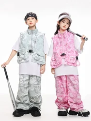 Children Street Dance Hip Hop Clothing Loose Gray Pink camouflage Vest Pants Girls Performance Suit Boys Stage Costume BL13364
