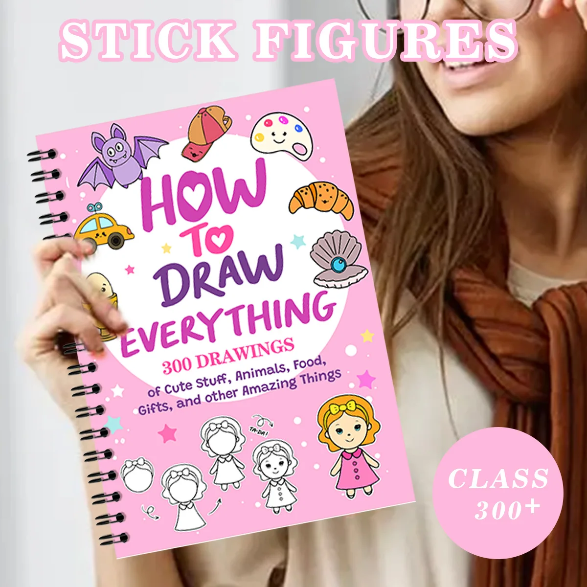New Hot Cross-border Kids Cute Step-by-Step Drawing Book, A4 Spiral Notebook, Writing & Coloring Pad