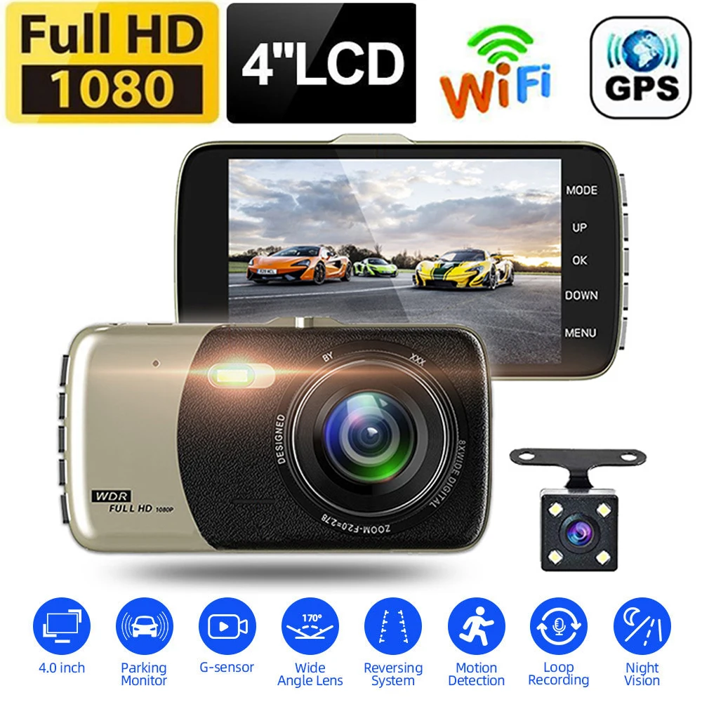 

Автомобильный видеорегистратор WiFi Full HD 1080P, видеорегистратор заднего вида, Автомобильный видеорегистратор черного цвета с ночным видением, автомобильная камера, видеорегистратор с GPS, монитор парковки