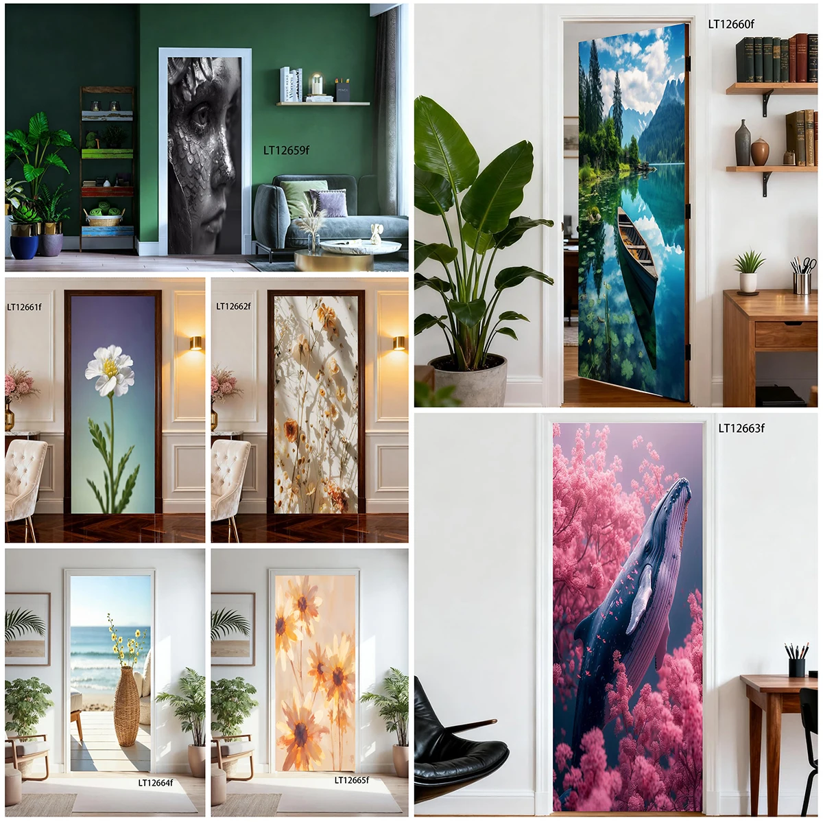 Peel&Stick Vinyl Door Decal Magical Snow Monster Penguin Ocean Whale Bee Mountain Mural Waterproof