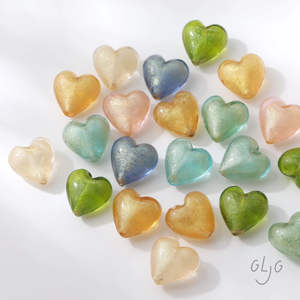 

2PCS Matte Gold Sand Sequin Heart Glaze Glass Beads Necklaces Bracelets DIY Making Supplies Jewelry Material Accessories