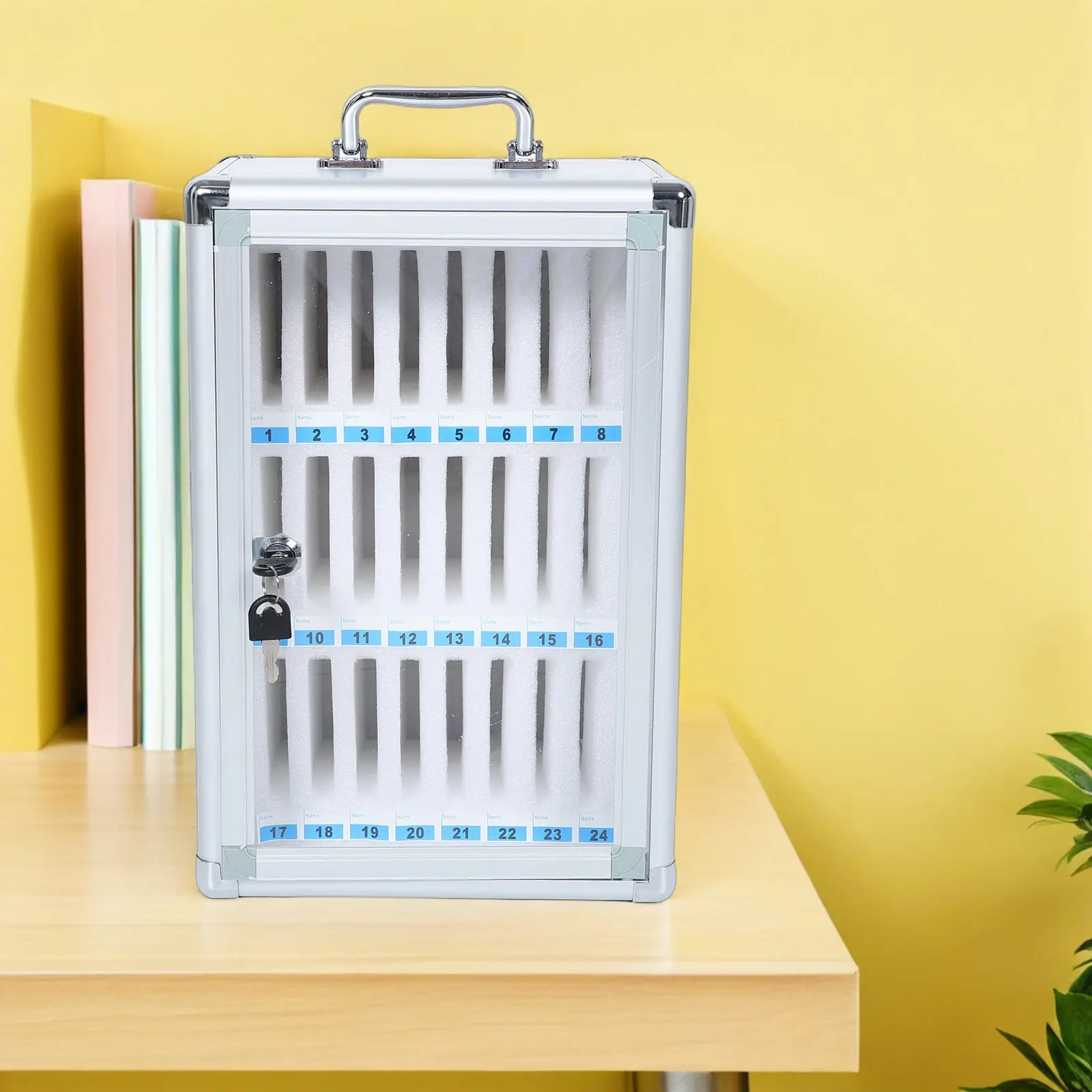 Metal Cell Phone Storage Cabinet 24 Slots Lockable Desktop Holder for Classroom Office Wall Mounted Mobile Phone Organizer