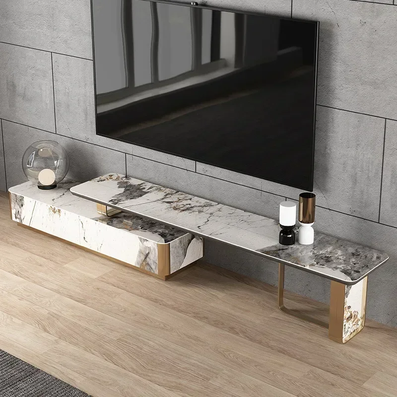 

Retractable Stone Plate TV Cabinet and Tea Table Combination Italian Small Apartment Living Room Light Luxury Land Cabinet