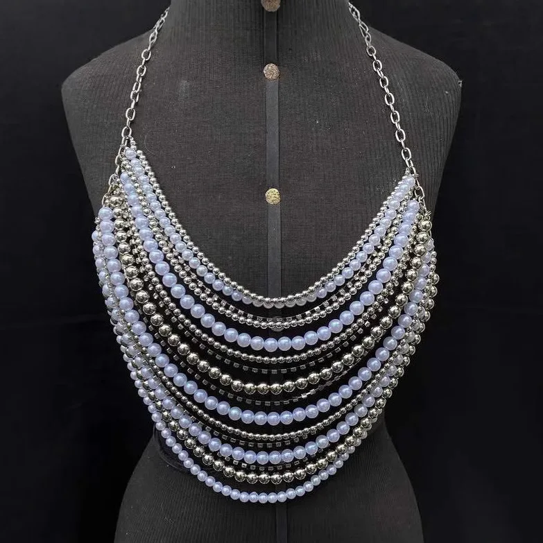 Multi-layer Plastic Pearls Beaded Bra Body Chain Sexy Backless Halter Vest Camisole Summer Beach Party Dance Show Body Jewelry