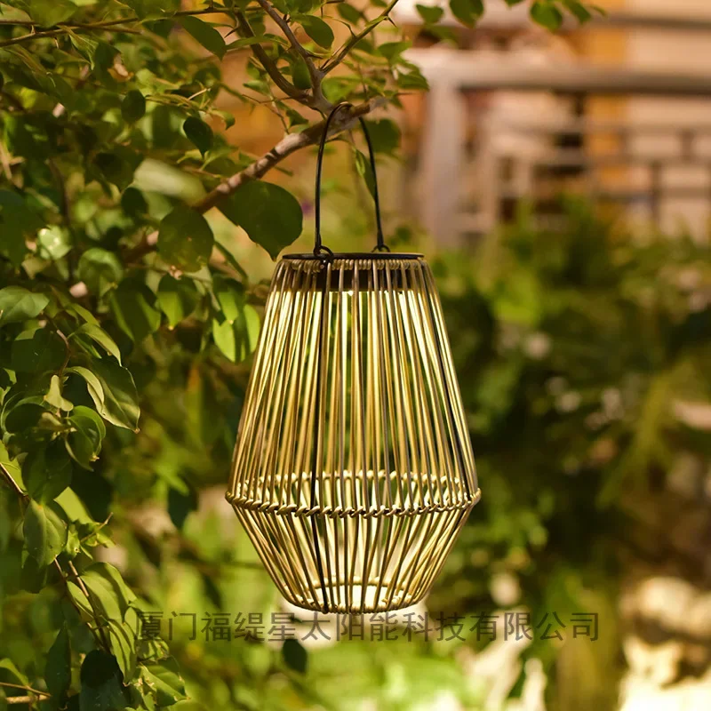 

Outdoor Solar Courtyard Portable Lamp Outdoor Chinese Style Vintage Ornament Garden Terrace Atmosphere Rattan Woven Hanging Lamp