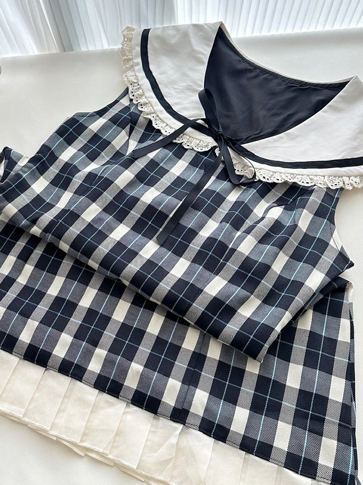 Summer Korean Vintage Mori Girl Preppy Prom Gown Mini Plaid Dress Women Cute Core Party Frocks Coquette Gyaru 2000s Aesthetic