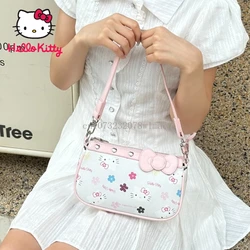 Japanese Y2k Hello Kitty Handbags Sweet Preppy Girls Underarm Bag Fashion Cartoon Bowknot Pu Lether Armpit Purse Chic Hobo Bag