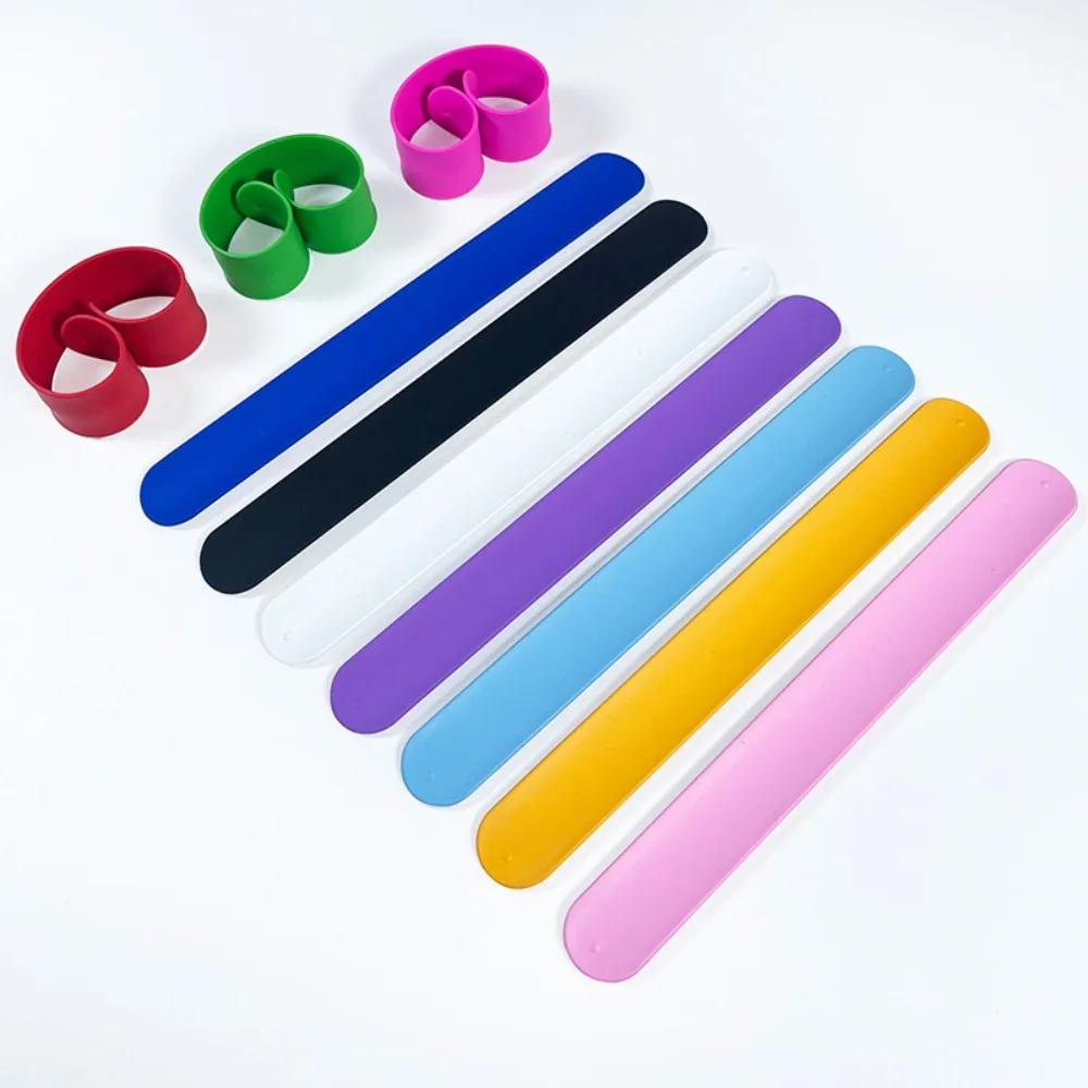 10Pcs Flexible Wrapping Paper Roll Holder Clip Silicone Solid Color Slap Bracelets Self-Rolling Soft Wristbands