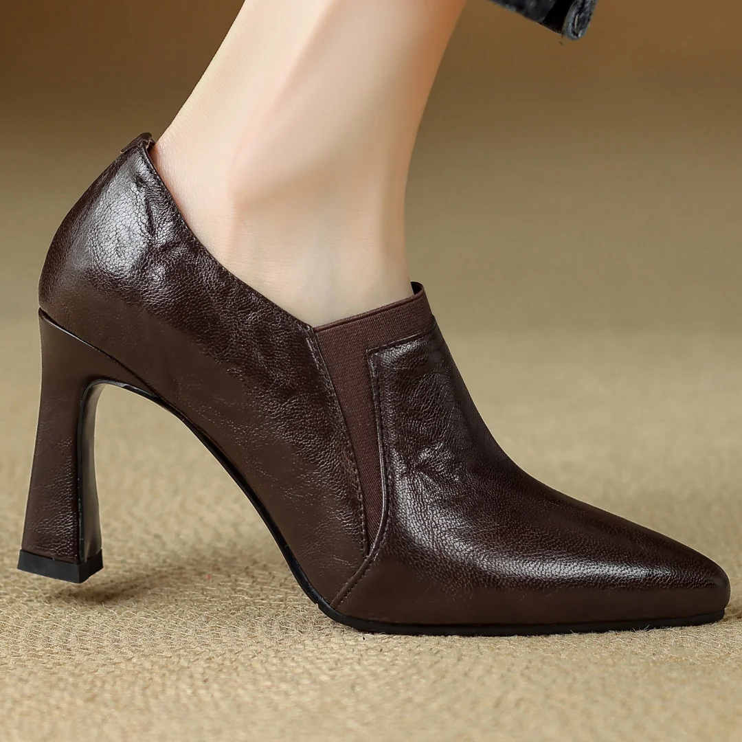 

Danxuefei 2026 весенние новые женские туфли-лодочки без шнуровки из овчины из эластичной ткани в стиле пэчворк с острым носком, модельные туфли на тонком высоком каблуке 8 см 33