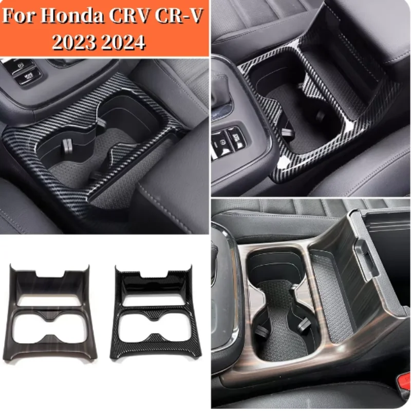 

Car Front Water Cup Holder Sticker Protetor Cover Trim ABS Carbon Wood Grain Interior For Honda CRV CR-V 2023 2024 Accessories