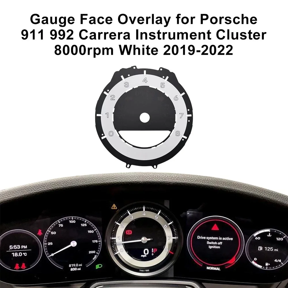 Gauge Face Overlay for Porsche 911 992 Carrera Instrument Cluster 19-22 8000rpm