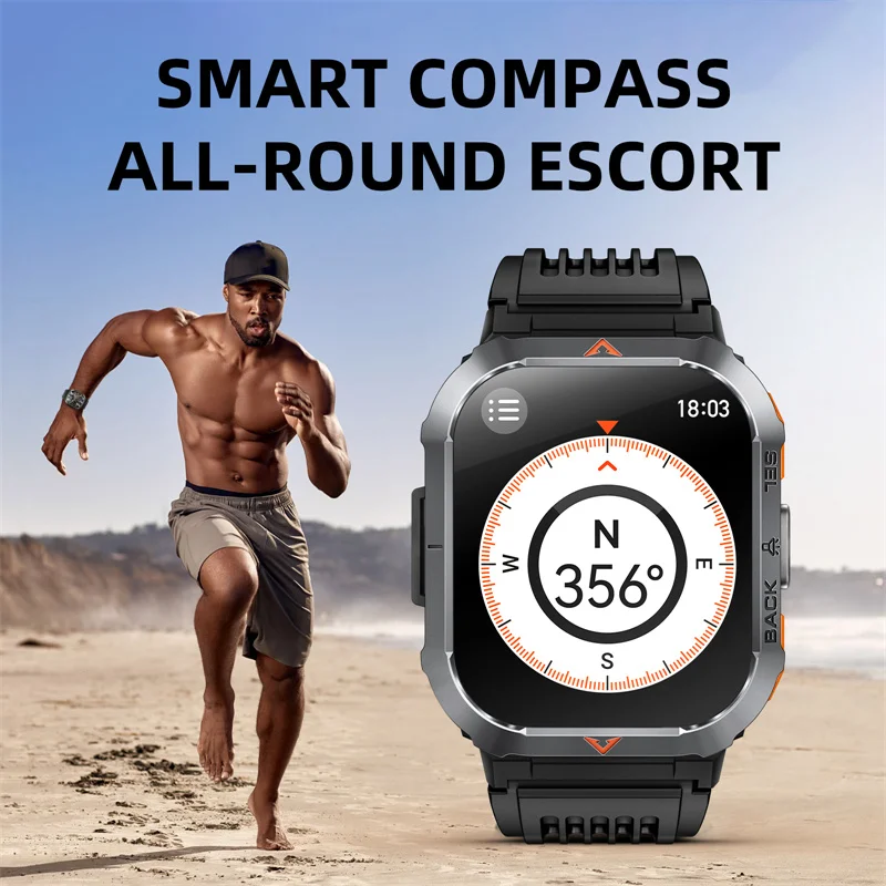 2024 New For Xiaomi Outdoor military Smart Watch Men 3ATM Waterproof Bluetooth Call LED Lihgting Compass Heart Rate Track Watch