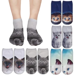 Calzini corti unisex con stampa 3D divertente simpatico cartone animato gattino Calzini bassi creativi colorati con faccia di gatto multipla felice per donna ragazza