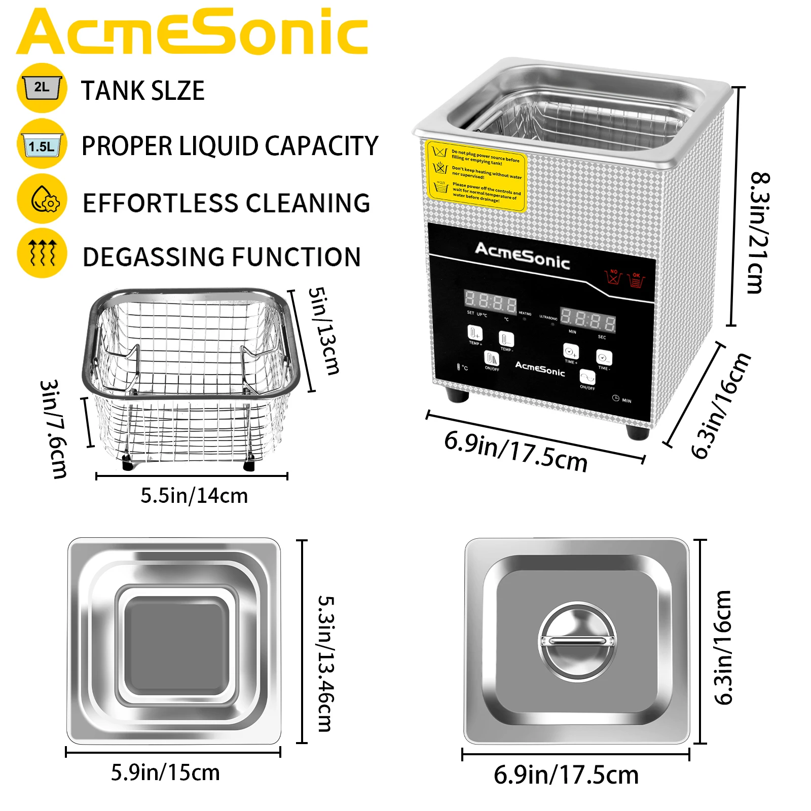 ACMESONIC – nettoyeur ultrasonique numérique 2L, 40kHz, avec minuterie, acier inoxydable SUS 304, pour outils, bijoux, utilisation en laboratoire