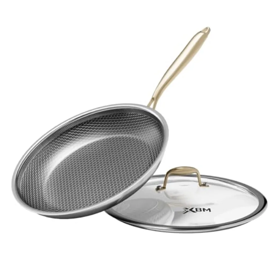 

Nonstick Frying Pan with Lid Durable Stainless Steel Skillet Induction Cooktop Compatible PFOA-Free Scratch-Proof Dishwasher an
