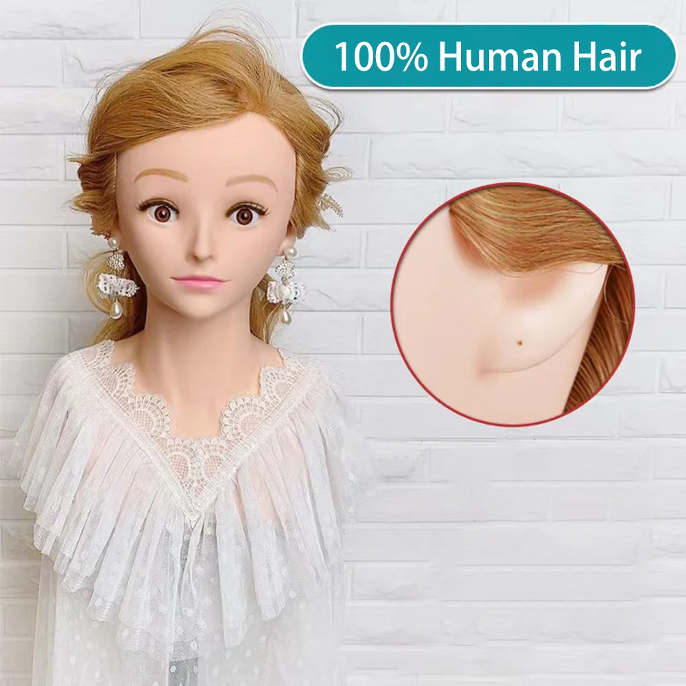 24'' Mannequin Head 100% Human Hair with Shoulder Hairstyles Dummy Doll Hairdresser Practice Hair Braiding Training Head