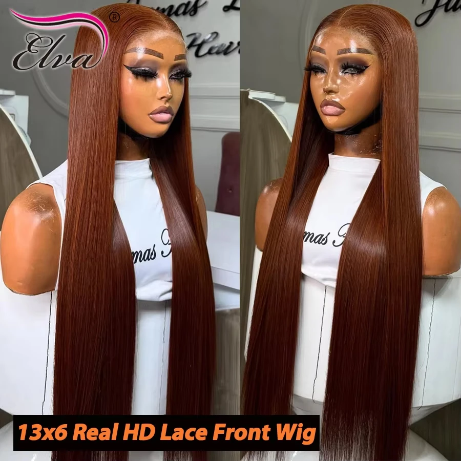 Ginger Orange Colored 250% Density Bone Straight 13X6 HD Lace Front Glueless Human Hair Wigs Preplucked Ready To Wear Woman Wigs