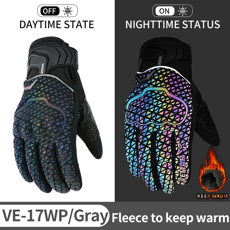 VEMAR Men's Motorcycle Gloves Autumn Winter Reflective Gloves TPU Anti-drop Shell Anti-slip Women's Gloves Guantes Moto