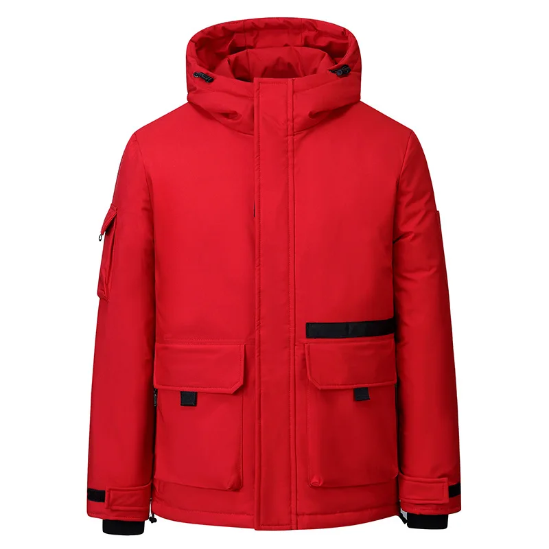 New Men's Fashionable Outdoor Work Clothes with Large Pockets, Men's and Women's Casual Hooded Down Jacket