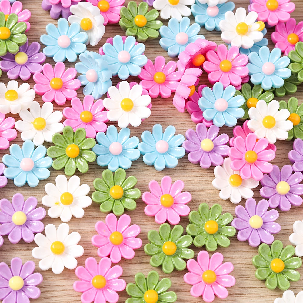 Tusember 15 Stück 19*22mm Niedliche Gänseblümchen-Anhänger aus Harz mit Flacher Rückseite für DIY Handyhüllen-Zubehör Frauen Mädchen Kinder Spielzeug – Detail 6