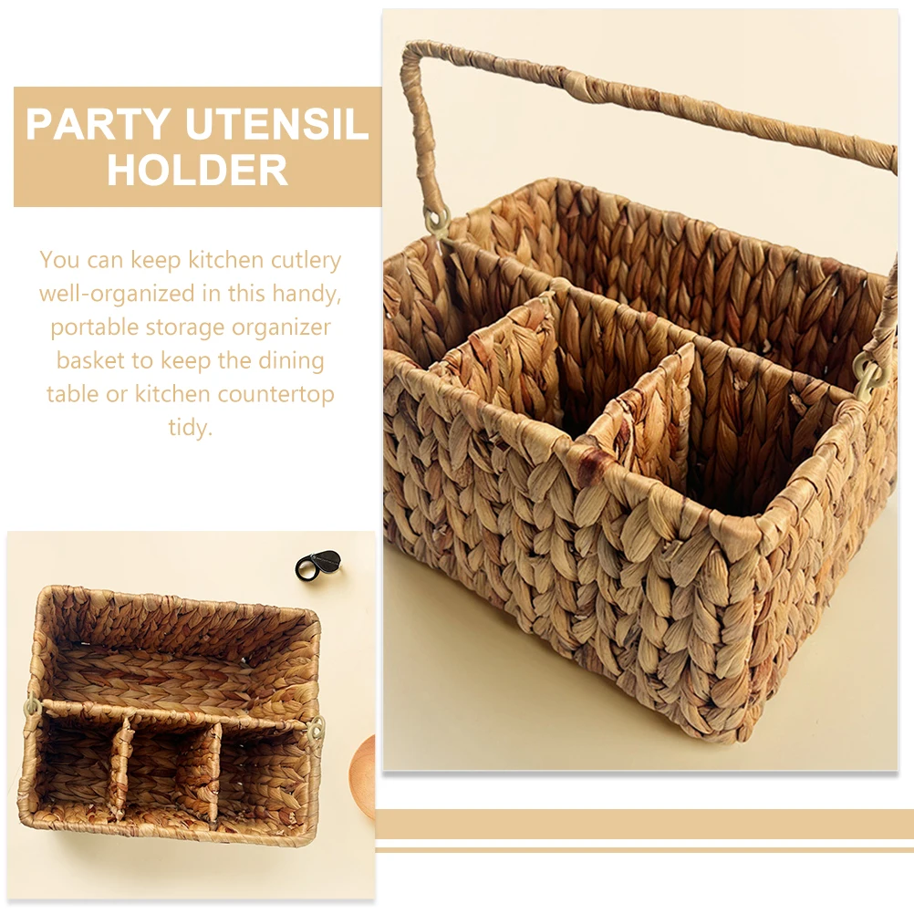 

Woven Storage Basket Cutlery Holder Kitchen Organizer Spoon Fork Silverware Party Utensil Holders Straw Baskets Countertop