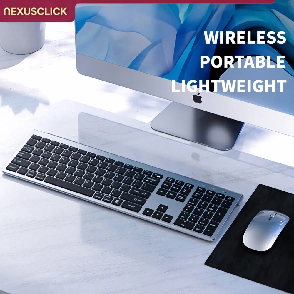 NexusClick 104 Keys Wireless Tri-Mode Keyboard Mouse Ofiice Combo, Type-C Rechargeable Ergonomic silent For Notebook Laptop iPad