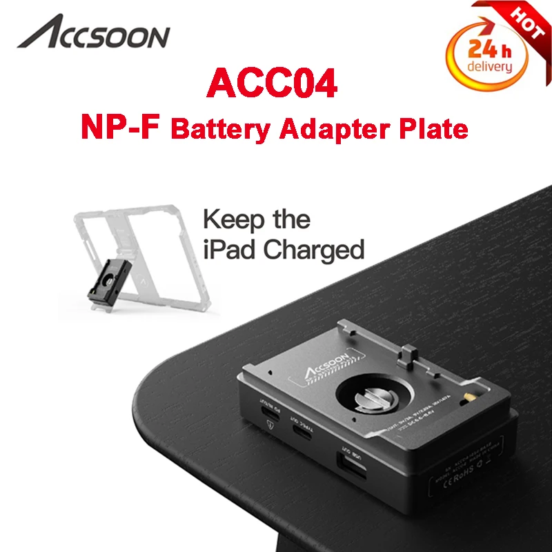 Accsoon ACC04 Camera Clamp NP-F Battery Adapter Plate for Sony NP-F 550 F750 F970 Batteries With PD In PD Out Type-C Out USB Out