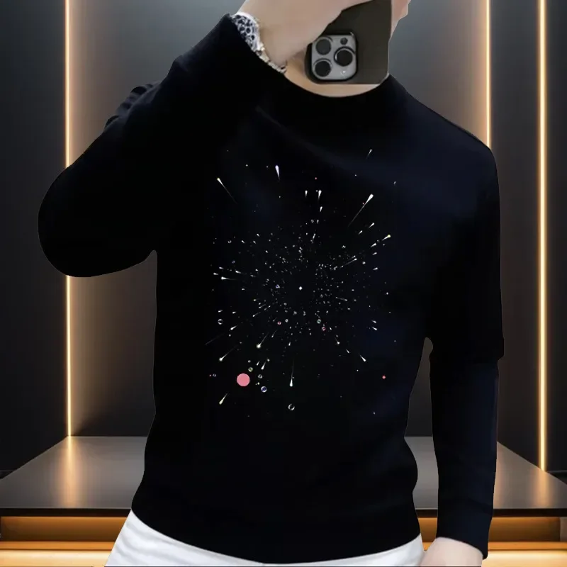 Men's Autumn and Winter Velvet Thickened Long-sleeved T-shirt Personalized Trendy and Versatile Korean Style Sweatshirt