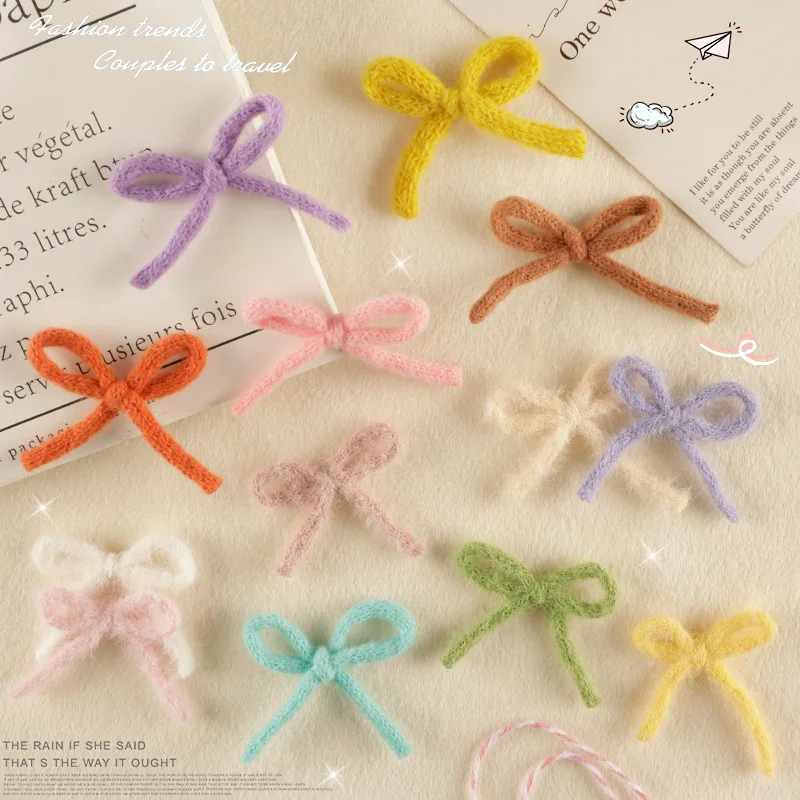 

10pcs Wool Bow Sewing Patch for DIY Socks Ipad Phone Case Notebook Backpack Kid's Clothing Hairpin Hole Decor Sticker