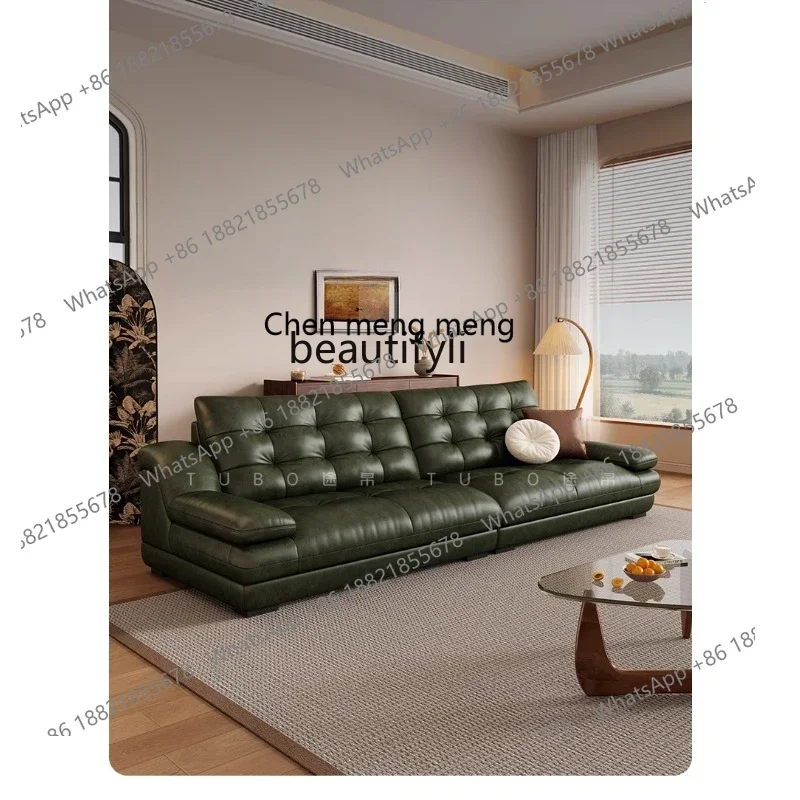 

A182 C Retro green leather sofa light luxury oil wax first layer cowhide word horizontal living room floor model