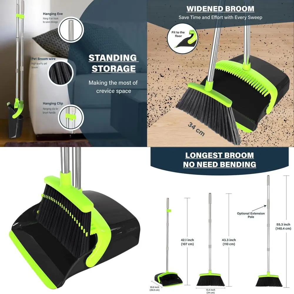

Adjustable 55 Stainless Steel Broom & Dustpan Set - Large, Lightweight for Indoor & Outdoor Use