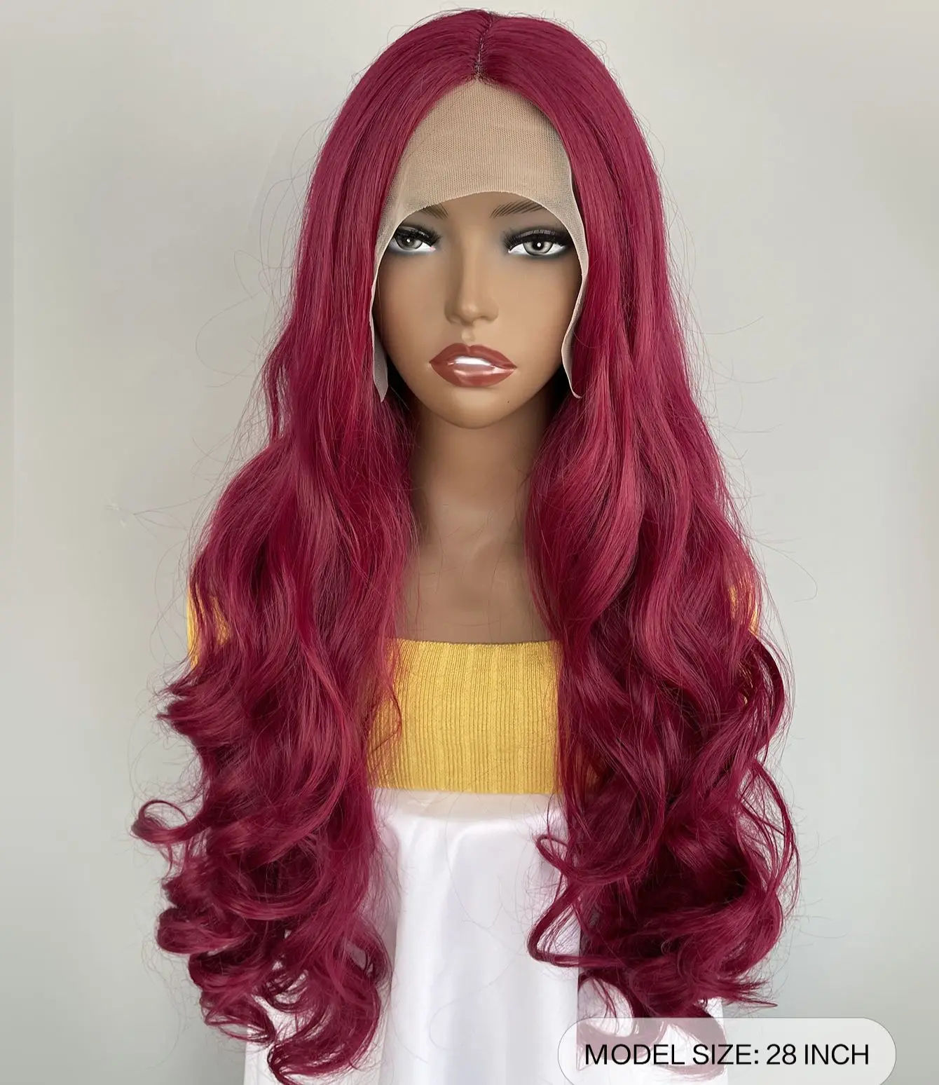 

BCHR Lace Front Wig Long Wave Wine Red Natural Hairline Heat Resistant Synthetic Hair Wigs for Women