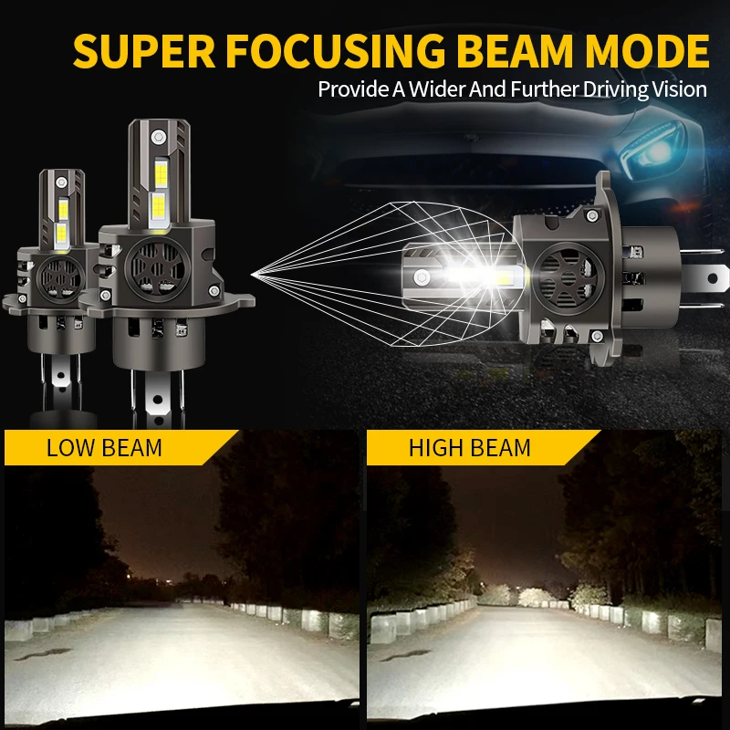 2PCS CANbus H4 LED Headlight Bulb 100W 30000LM High Low Beam For Nissan Micra K12 2003-2010 2004 2005 2006 2007 2008 2009 - view 6